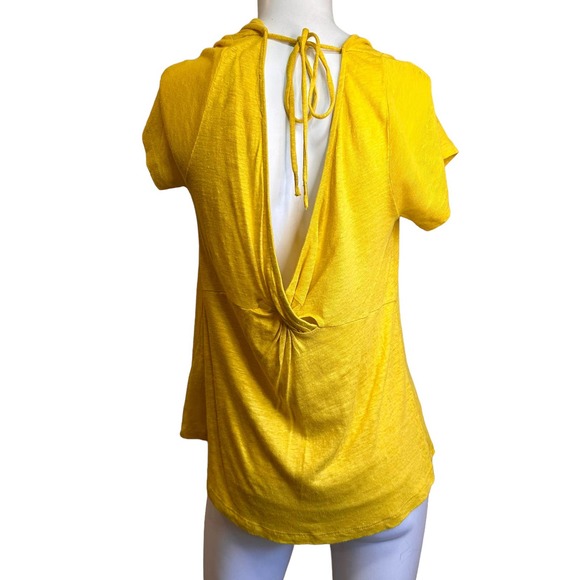 Maeve by Anthropologie Yellow Linen Short Sleeve Knit Top sz S - Picture 3 of 6